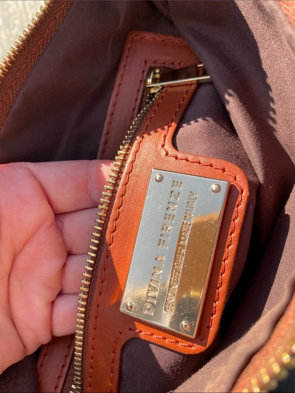 Divina Firenze Lilla Leather Crossbody Purse Cognac Brown Italian Leather Bag